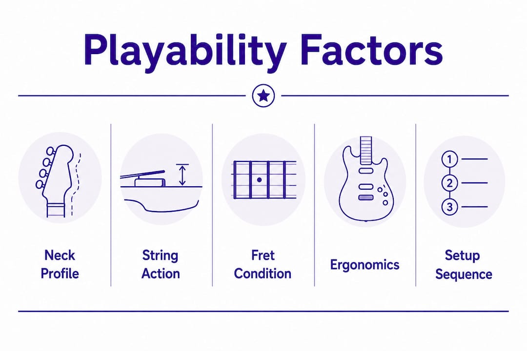 Infographic illustrating key guitar playability factors