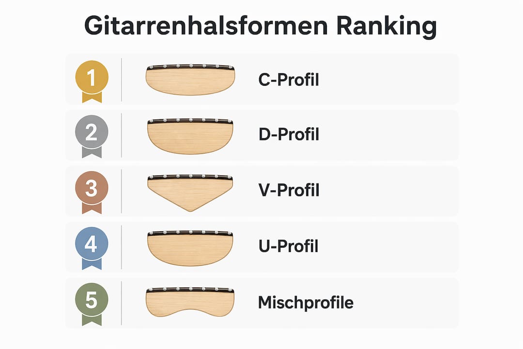 Übersichtsgrafik: Die wichtigsten Gitarrenhals-Profile im Vergleich