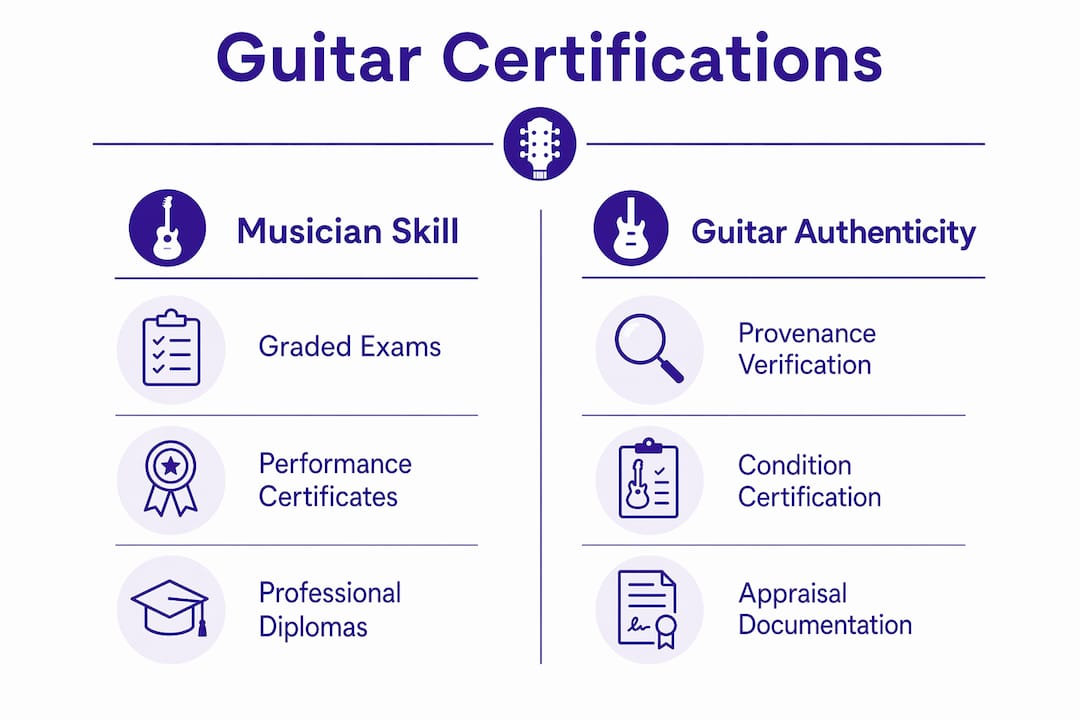 Infographic comparing musician skill and guitar authenticity certifications