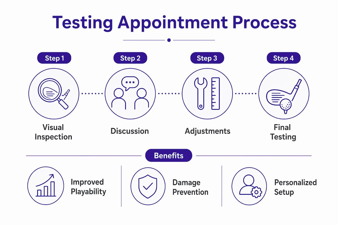Infographic showing guitar testing appointment steps and benefits