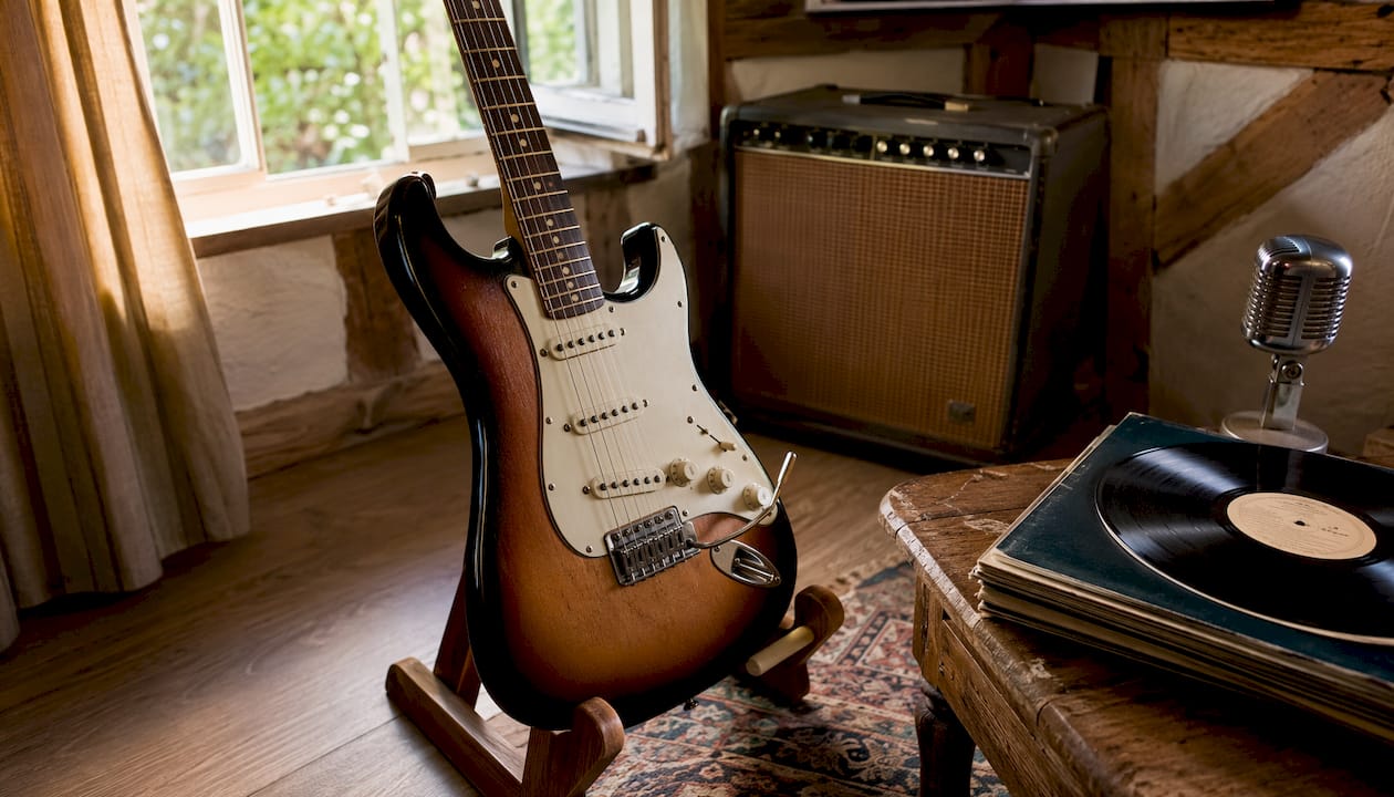 Klassische Stratocaster mit traditionellem 6-Punkt-Tremolo-System