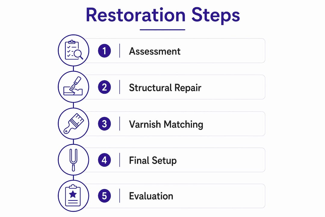Infographic showing luthier restoration steps