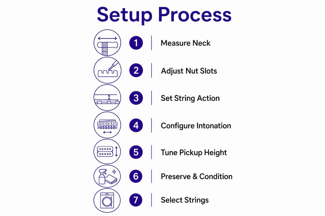 Infographic showing rare guitar setup steps