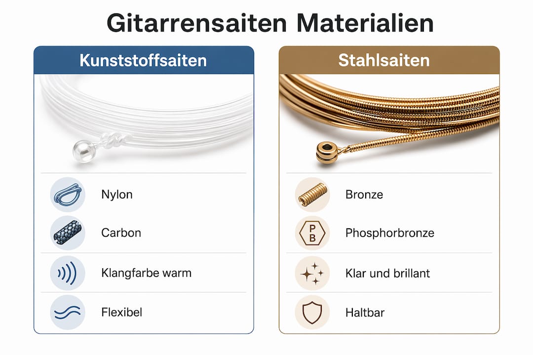 Infografik: Materialien für Gitarrensaiten im Vergleich