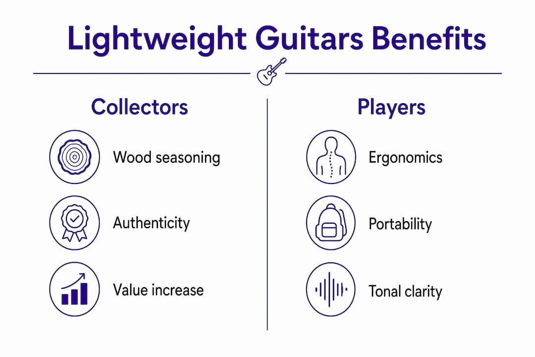 Infographic showing benefits of lightweight guitars for collectors and players