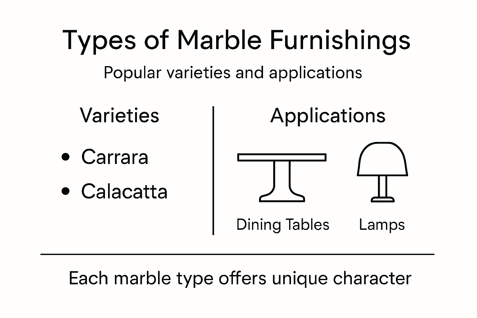 Infographic on marble types and main applications