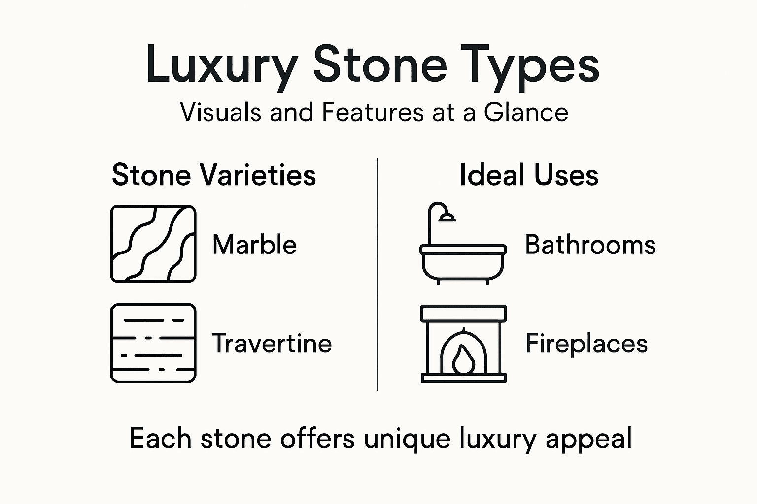Infographic comparing luxury stone varieties and uses