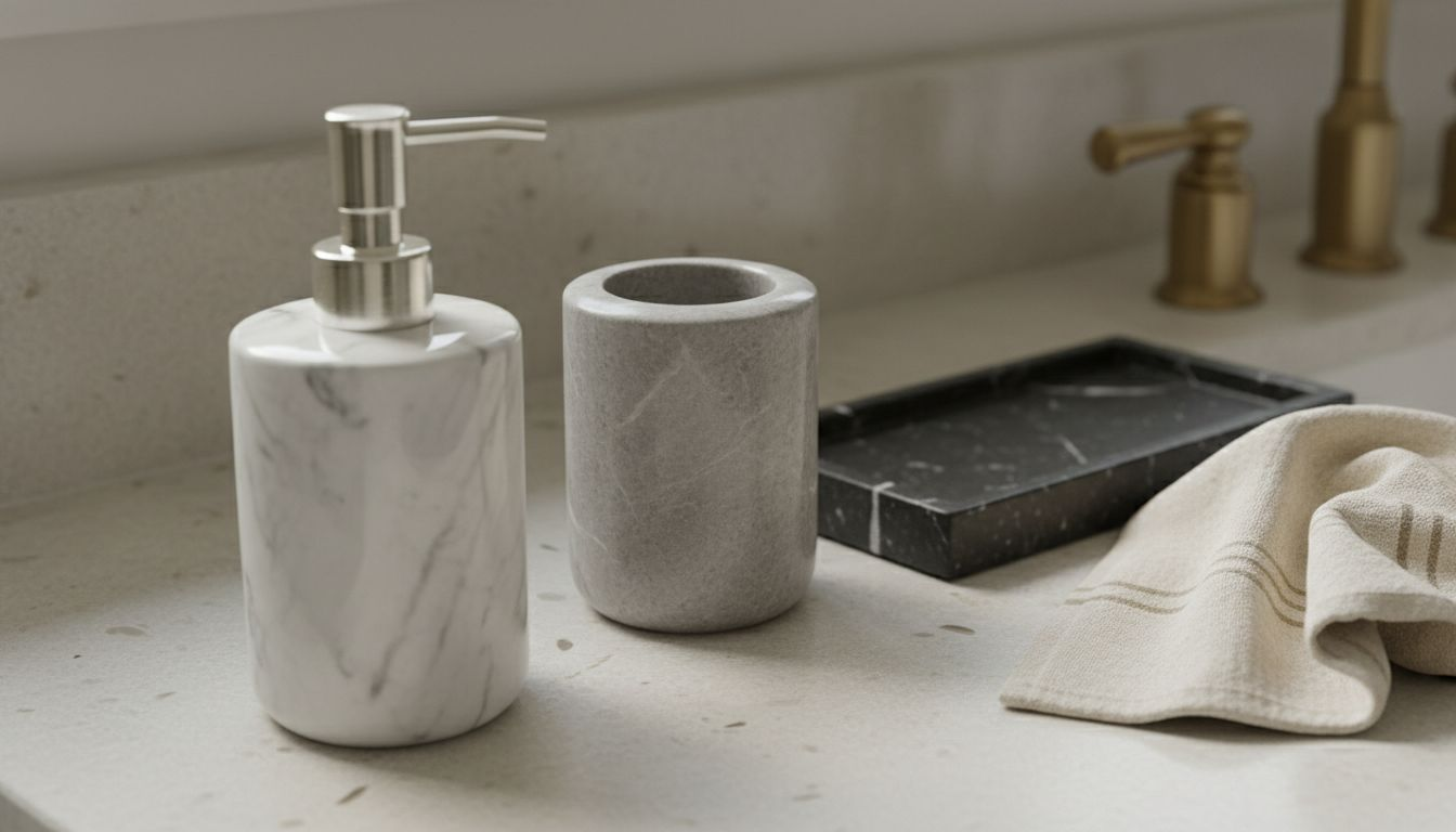 Close-up of different marble finishes