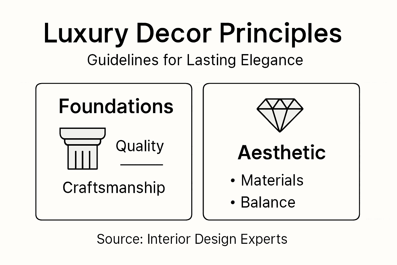 Infografik, die Prinzipien der Luxus-Heimdekoration zeigt