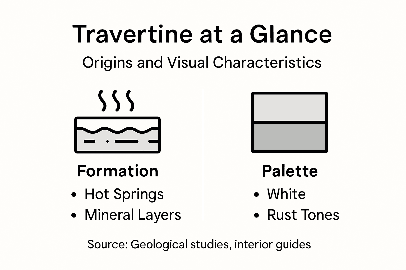 Infographic showing travertine origins and palette