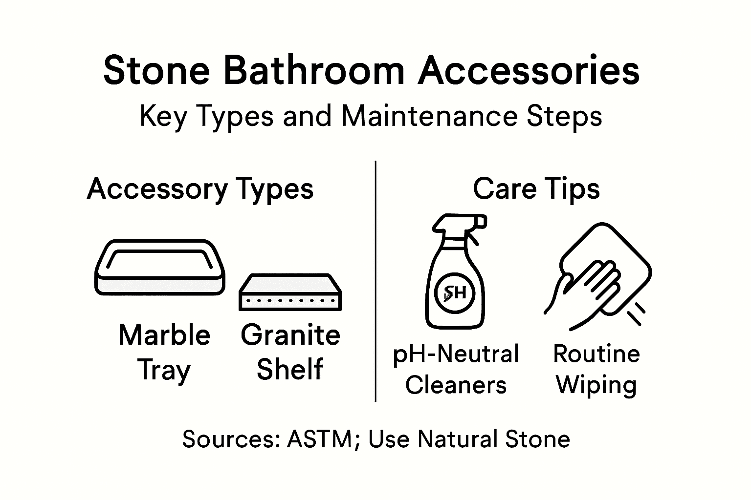 Infographic about stone accessory types and care tips