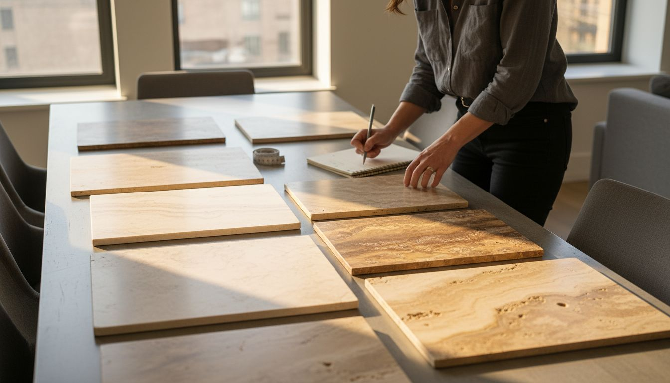 Decorator showcasing travertine color variations
