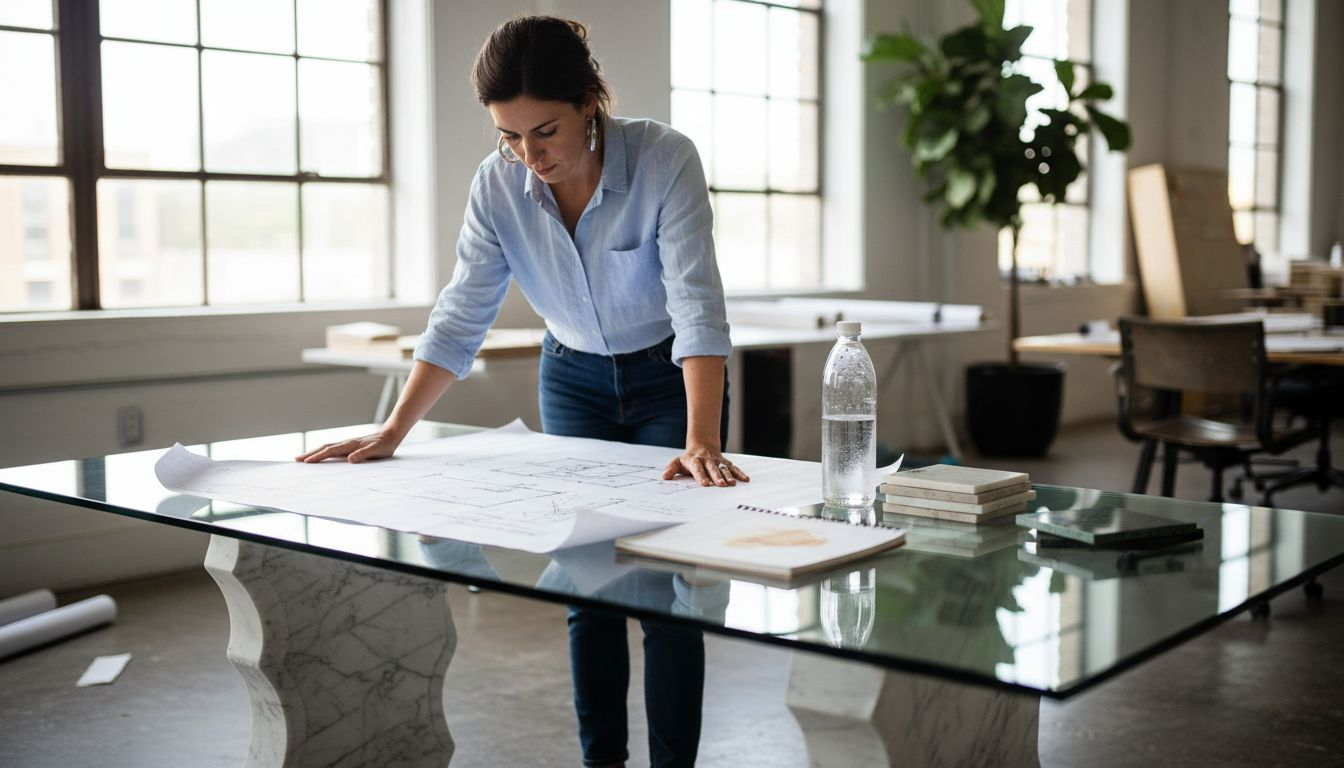 Architect working with Carrara marble sample