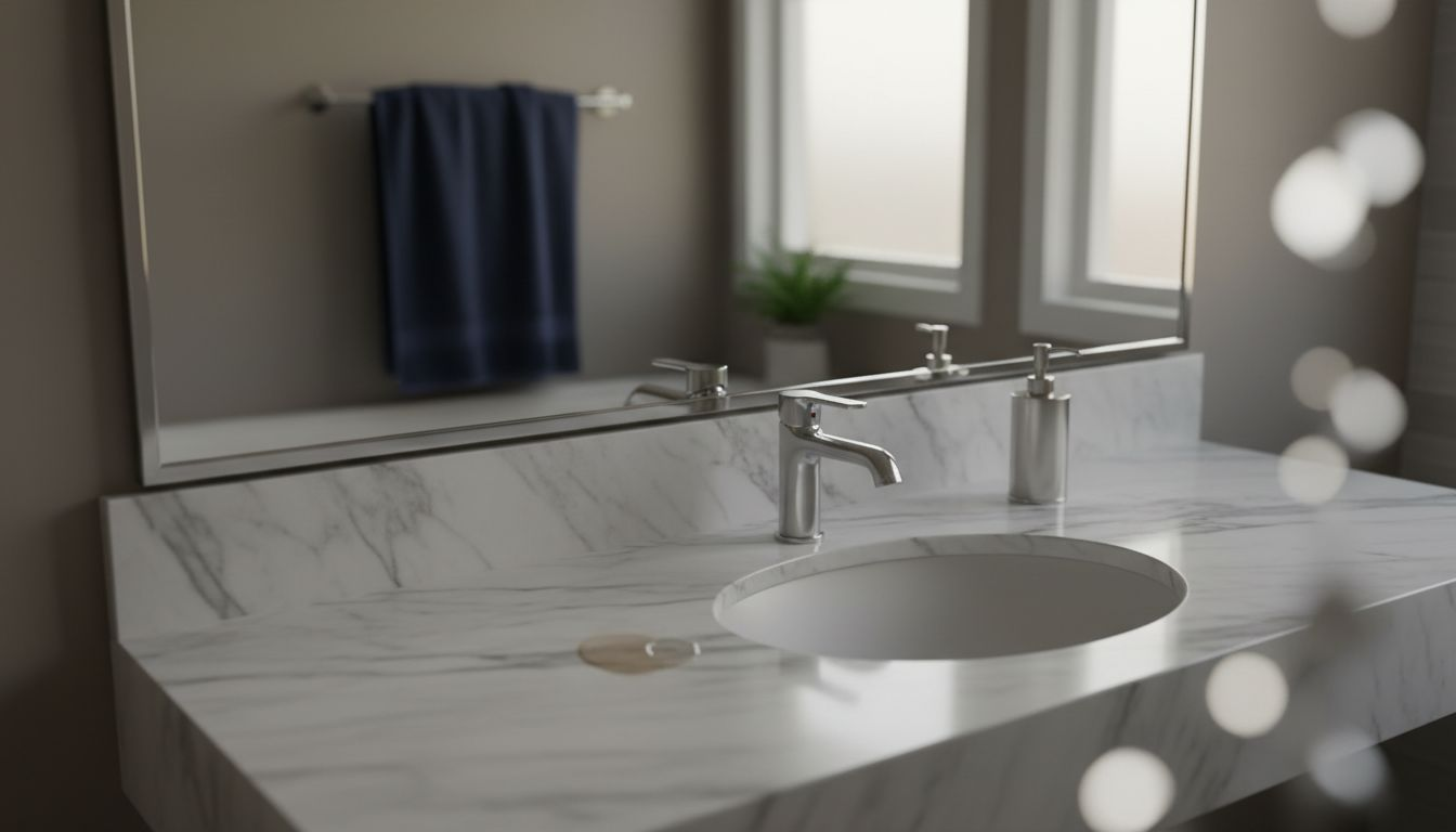 Carrara marble countertop in modern bathroom