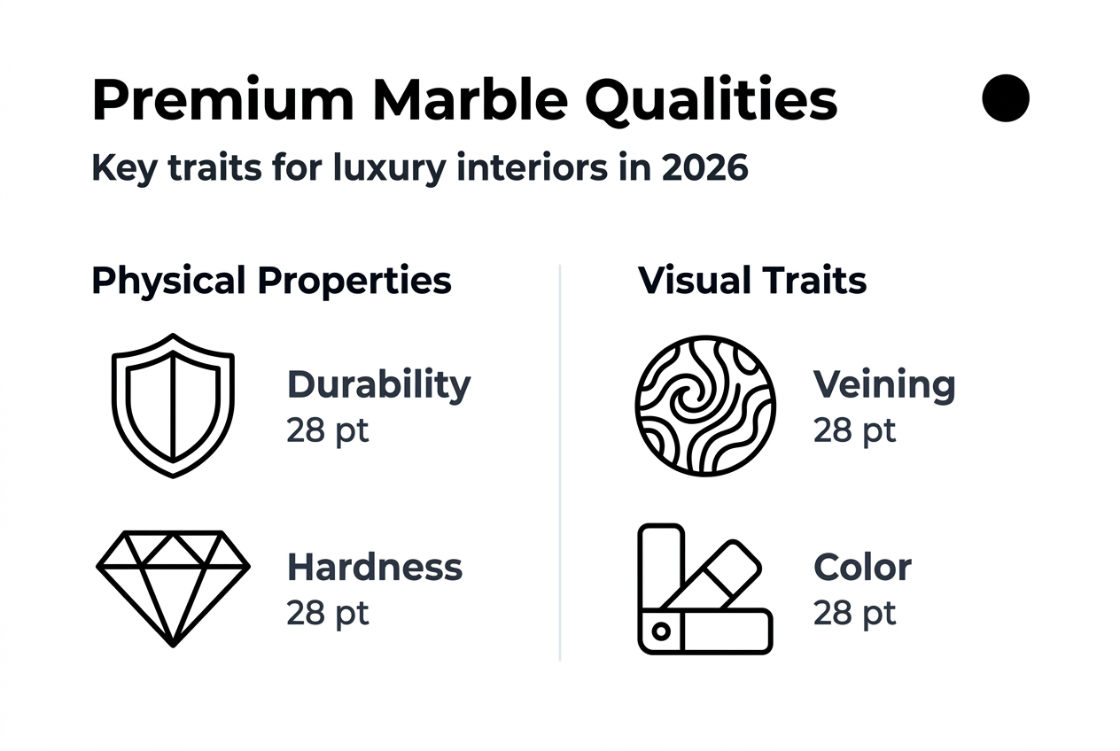 Infographic showing premium marble qualities for interiors