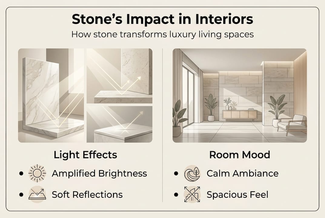 Infographic showing stone’s effects on rooms