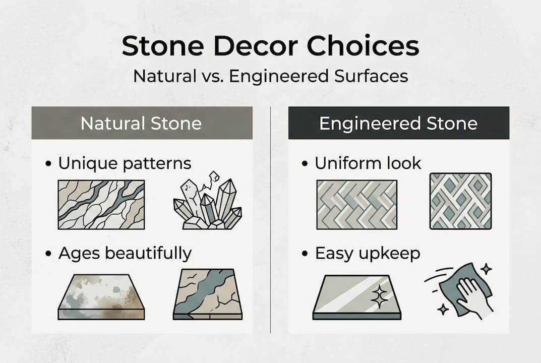 Infographic comparing natural and engineered stone