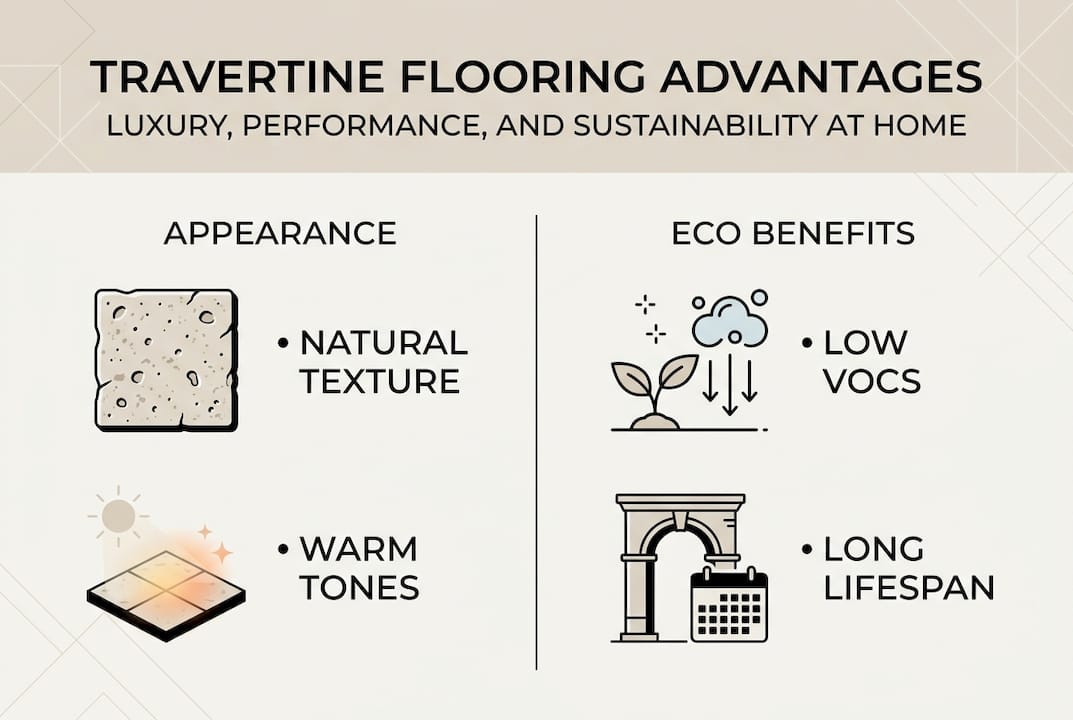 Infographic showing travertine flooring benefits