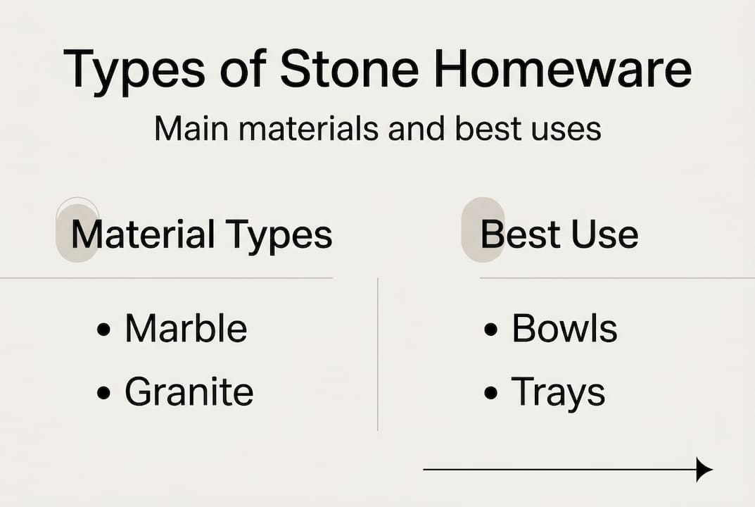 Infographic showing types and uses of stone homeware