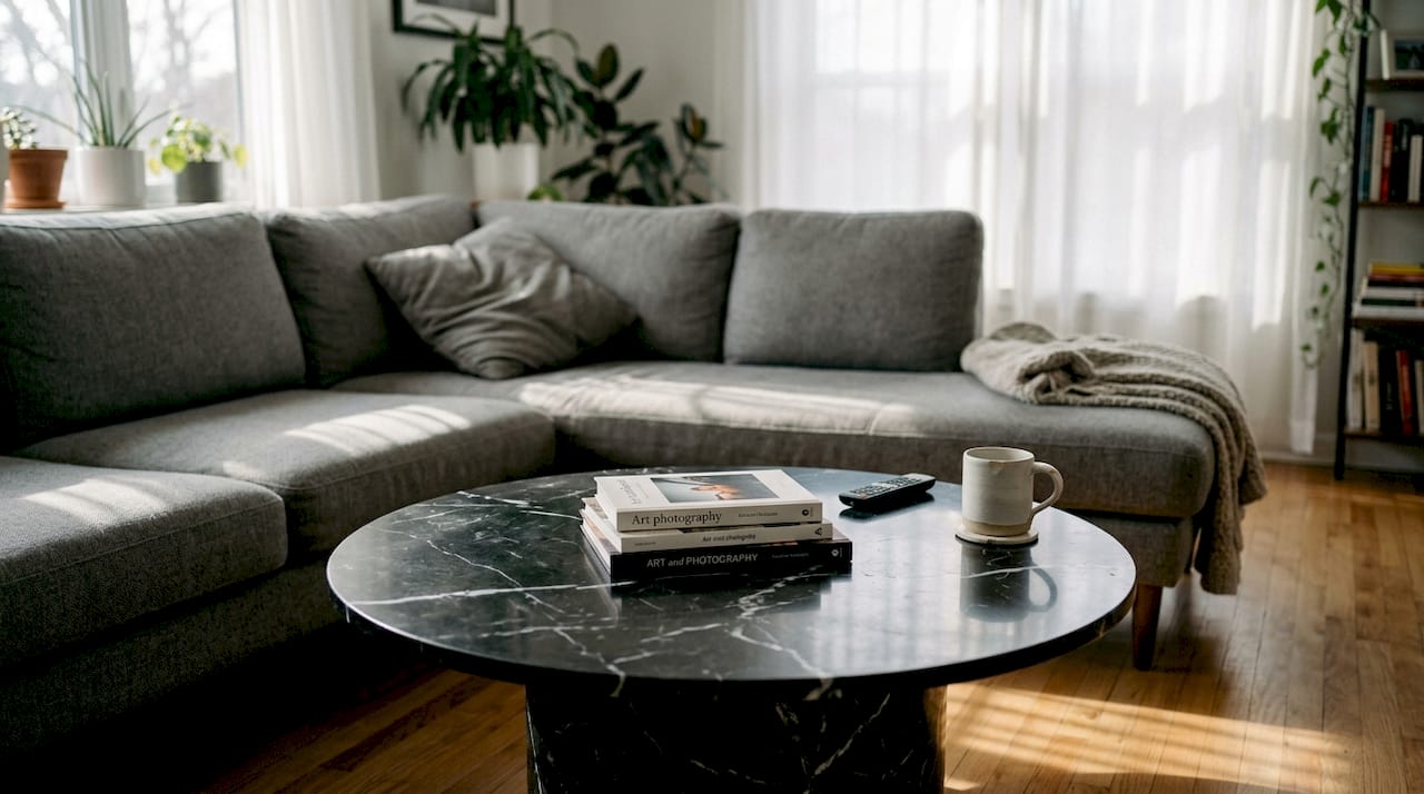 Marble coffee table in modern lounge setup