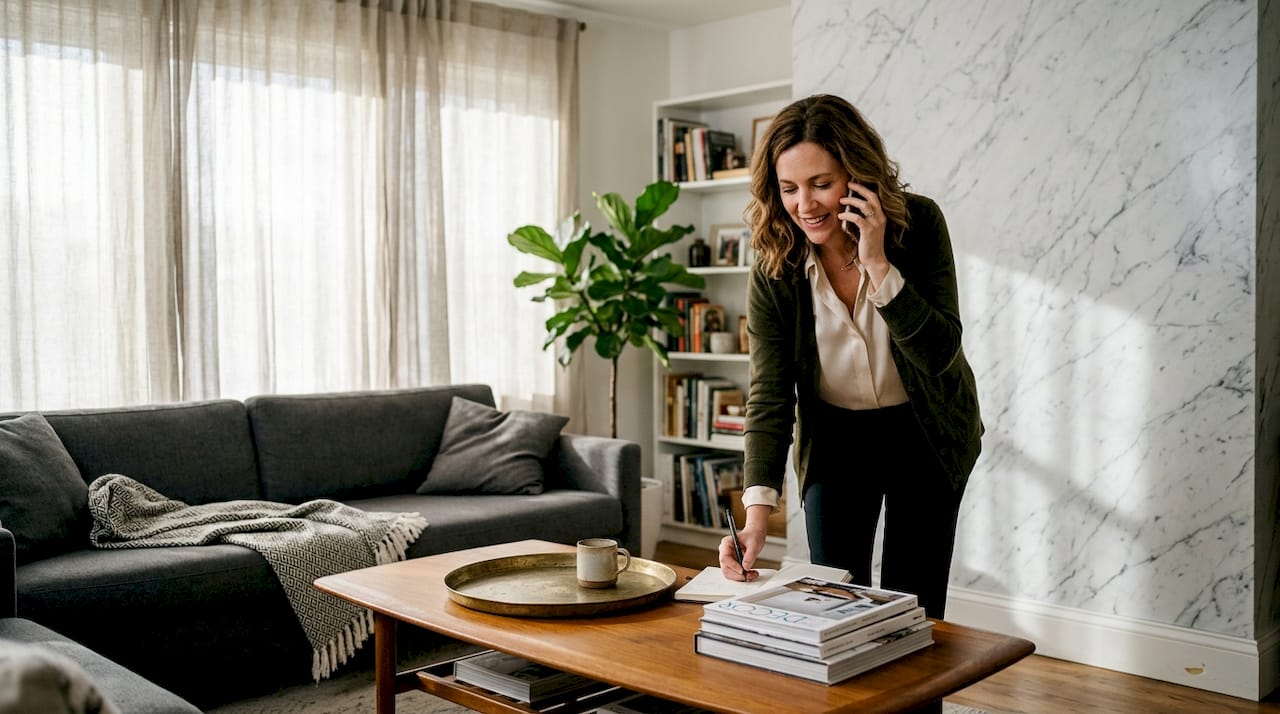 Marmorique-Laminat-Akzentwand im Wohninterieur