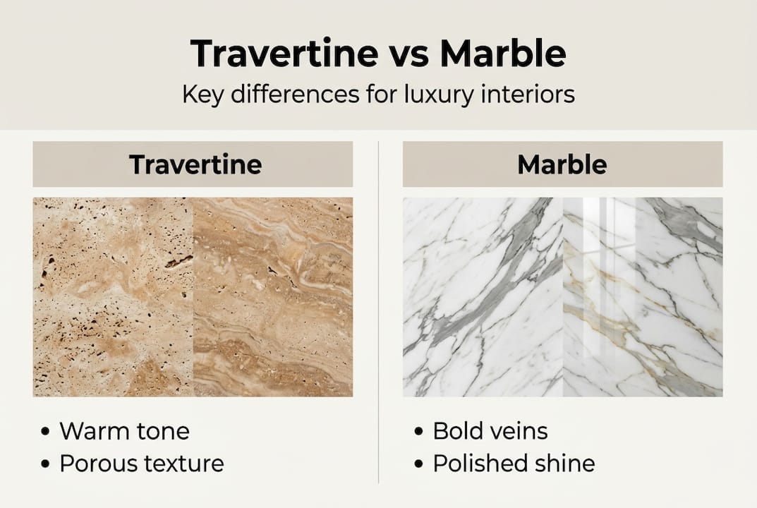 Infographic comparing travertine and marble features