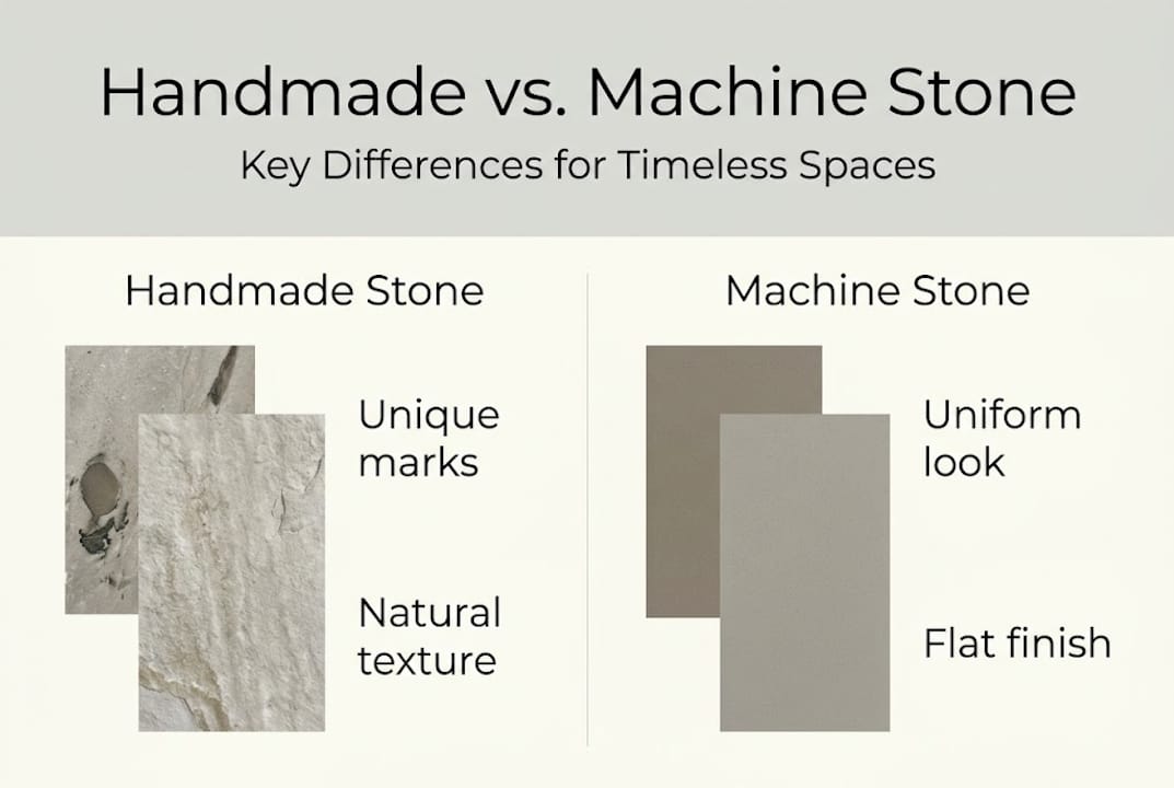 Infographic comparing handmade and machine stone decor