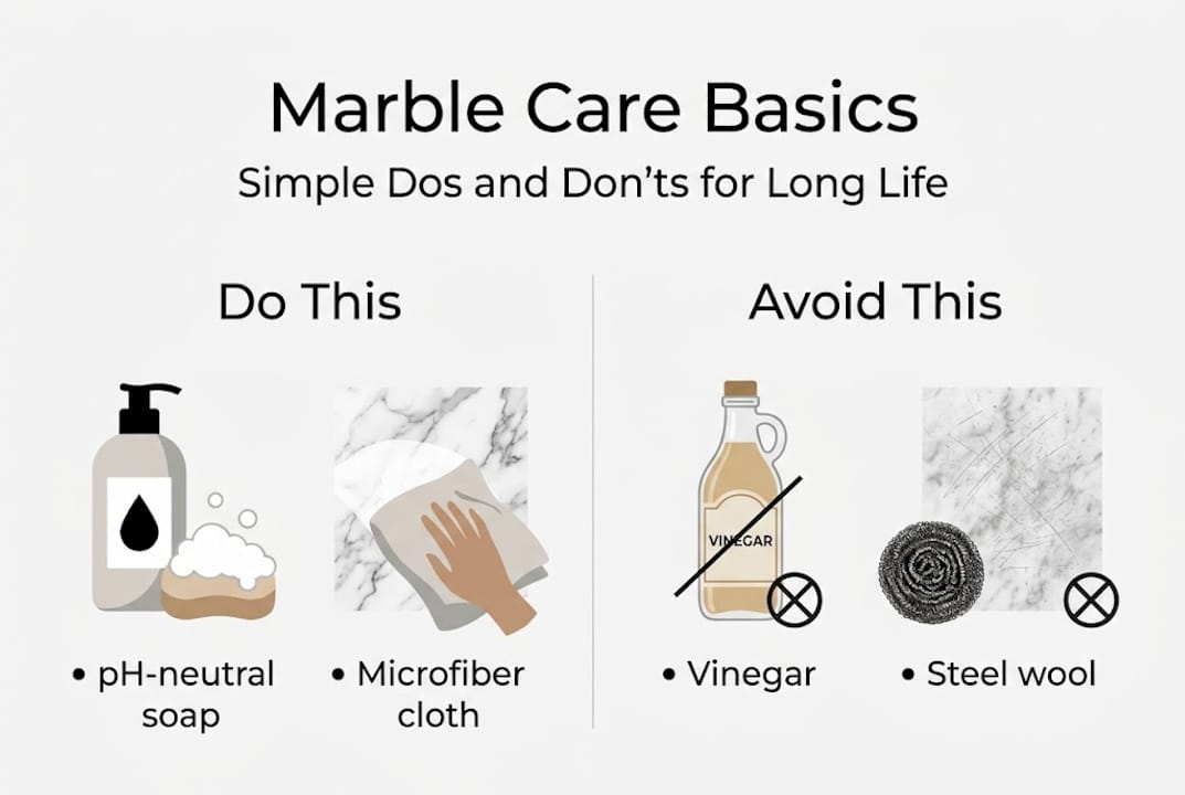 Infografik mit Dos und Don'ts zur Marmorpflege