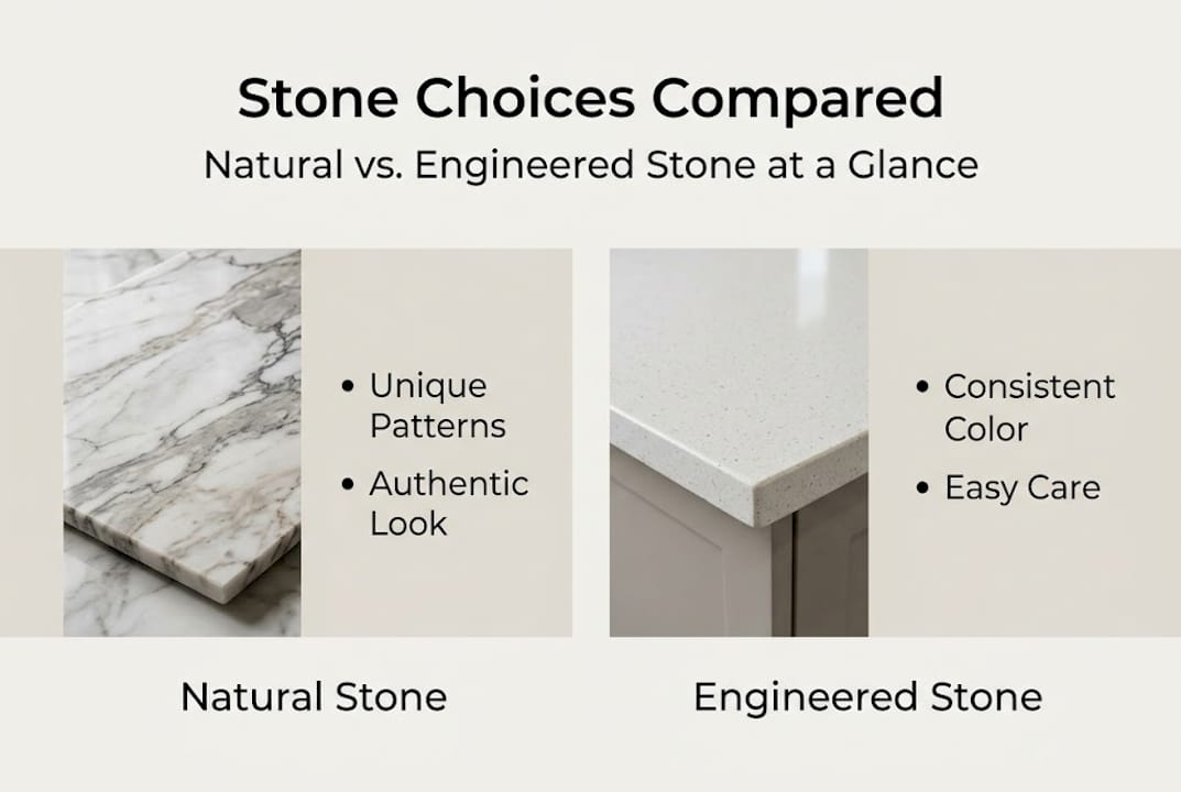 Infographic comparing natural and engineered stone