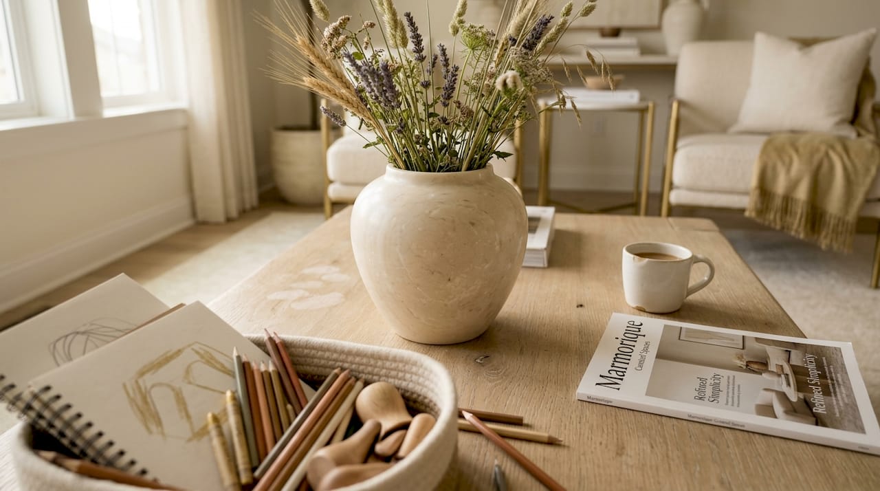 Marble vase stable on family coffee table