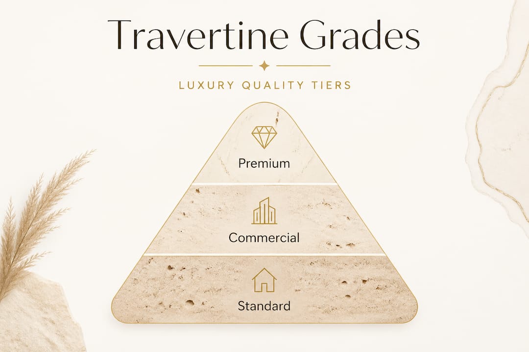 Hierarchy infographic of travertine grading tiers