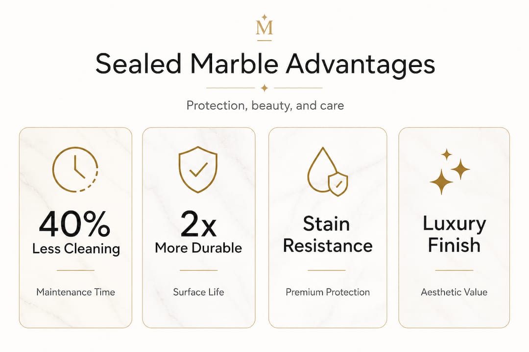 Infographic visualizing sealed marble benefits stats