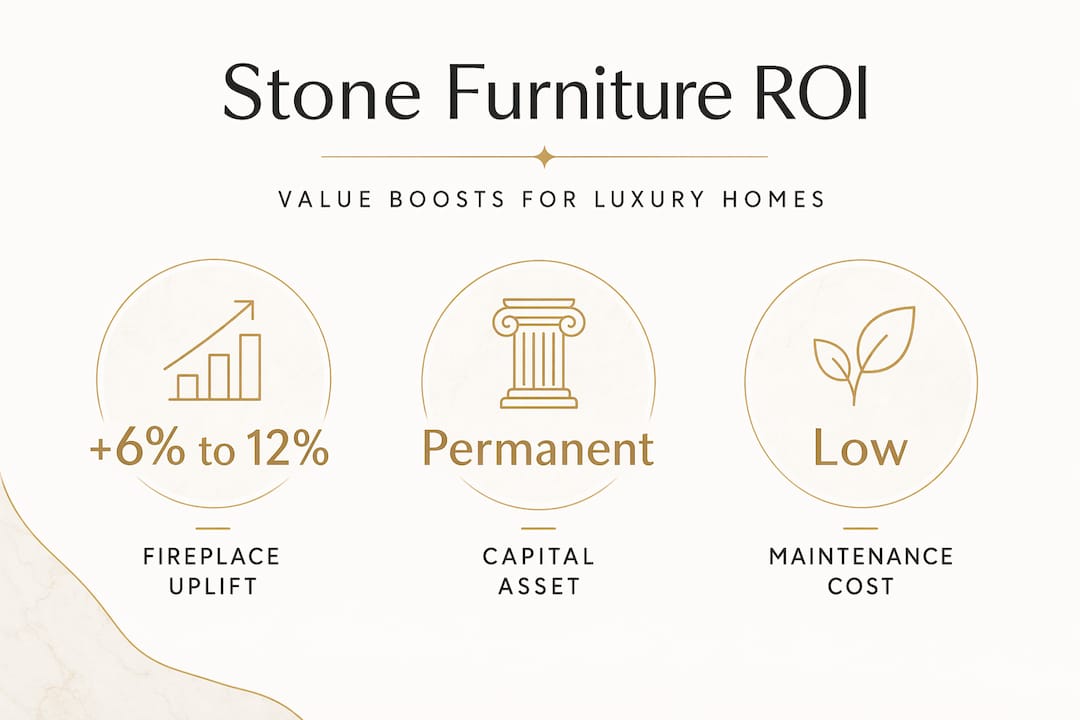Infographic showing stone furniture ROI stats and value impact