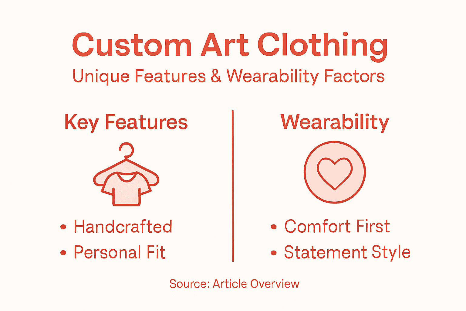 Infographic showing custom art clothing features