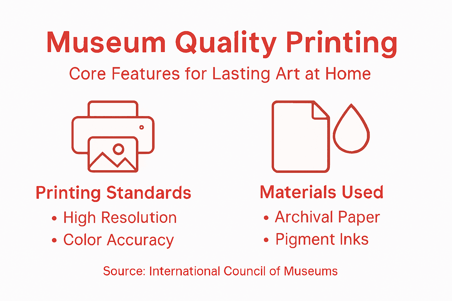 Infographic highlighting museum print standards and materials