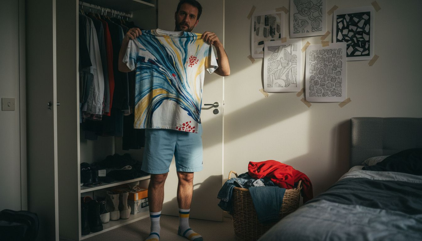Man selecting artist designed t-shirt