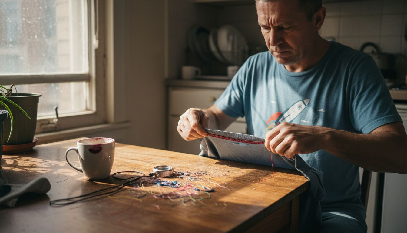 Man checks art shirt fabric quality