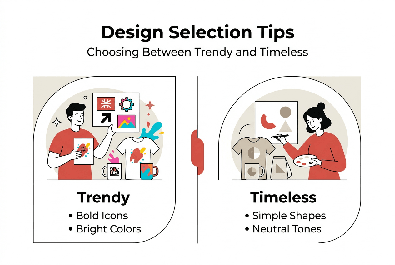 Infographic contrasting trendy and timeless art designs