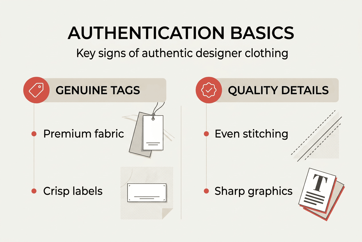 Infographic showing signs of authentic designer clothing