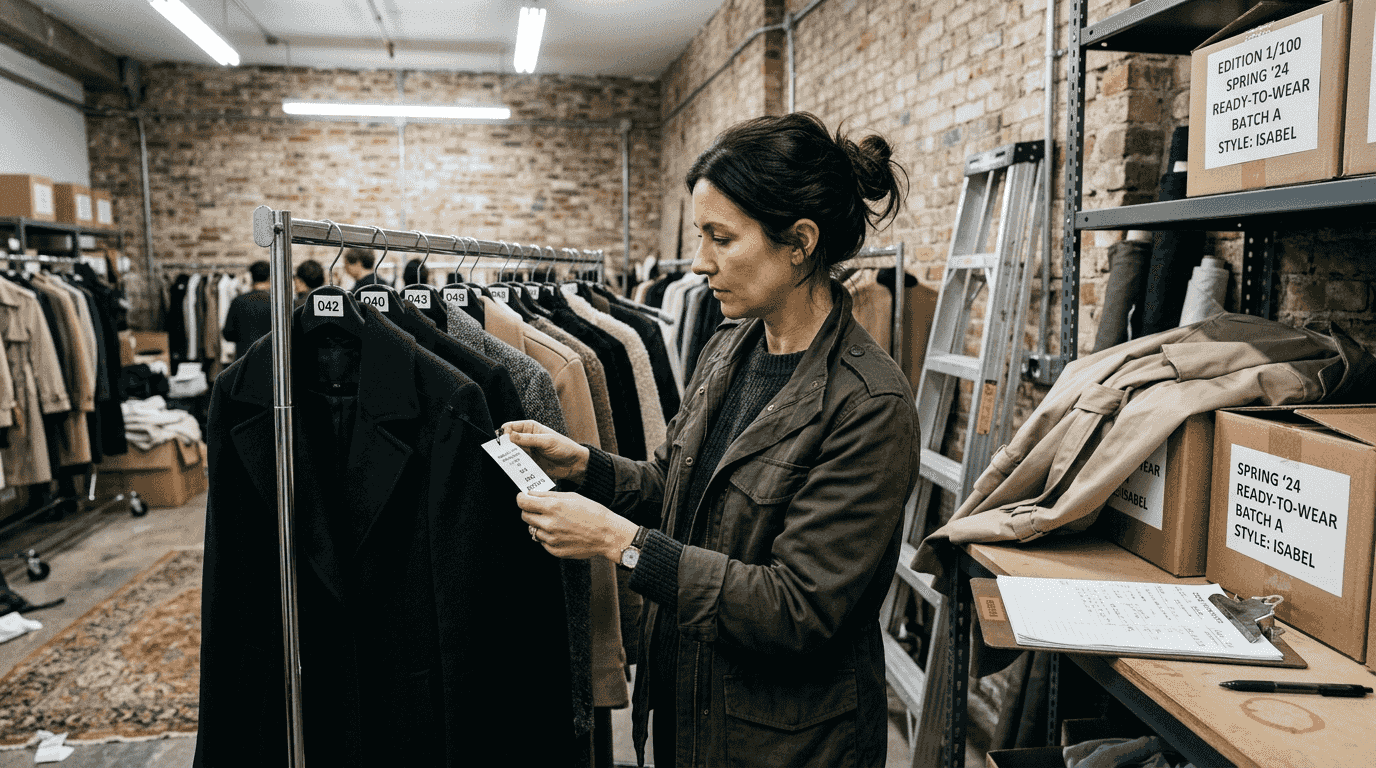 Production manager inspects limited designer coats