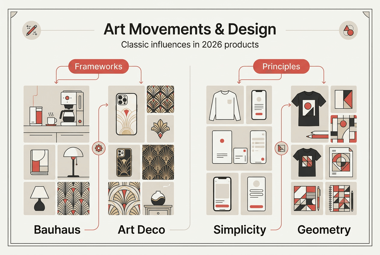 Infographic of Bauhaus, Art Deco, and design principles