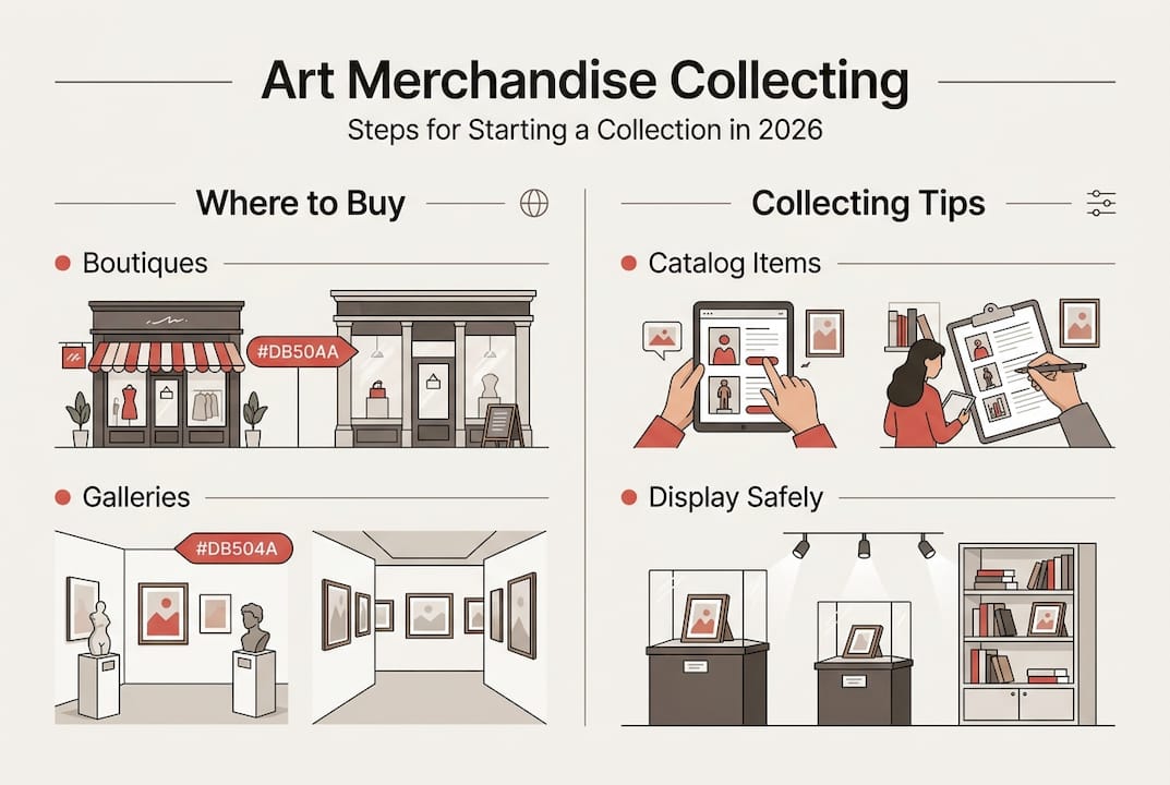 Infographic outlining art merchandise collecting steps