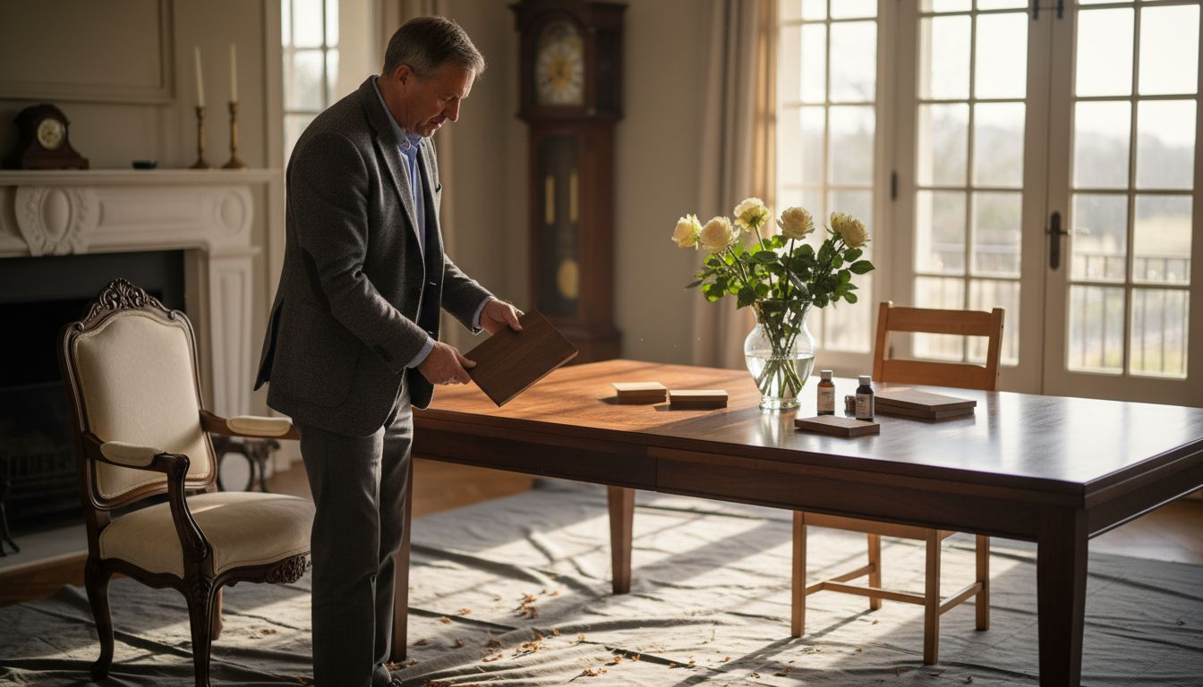 Craftsman compares wood finishes in dining room