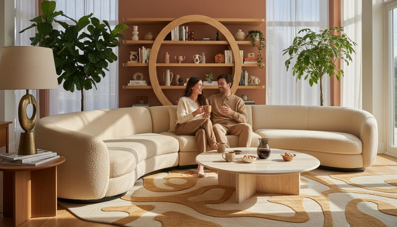 Couple sitting with bold statement furniture