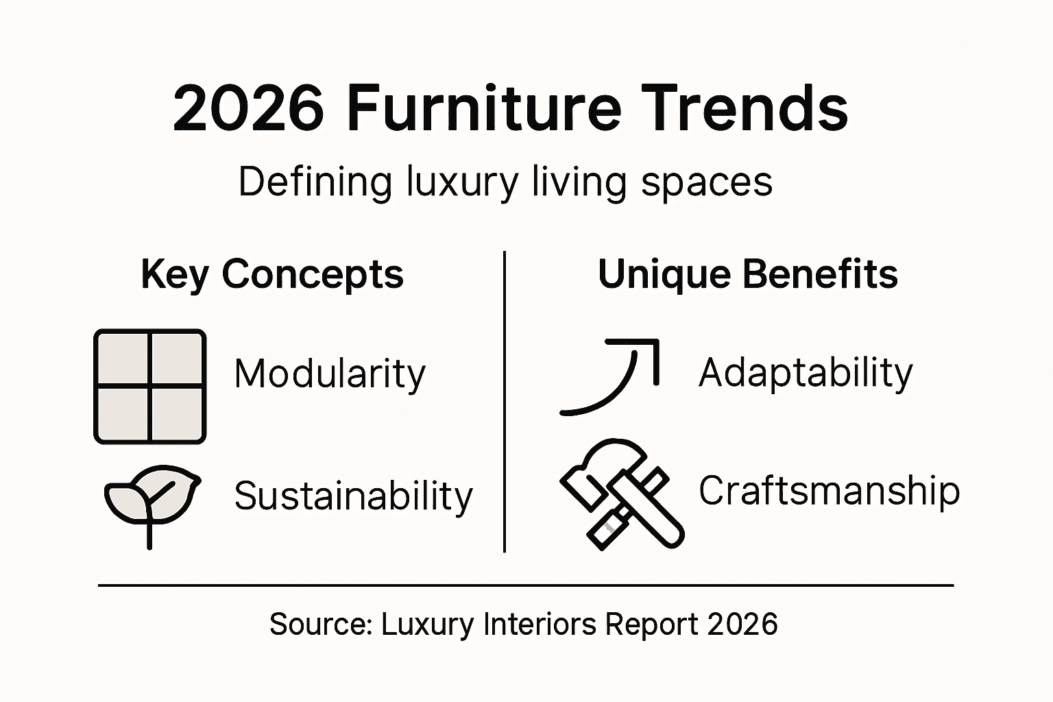 Infographic outlining 2026 furniture concepts and benefits