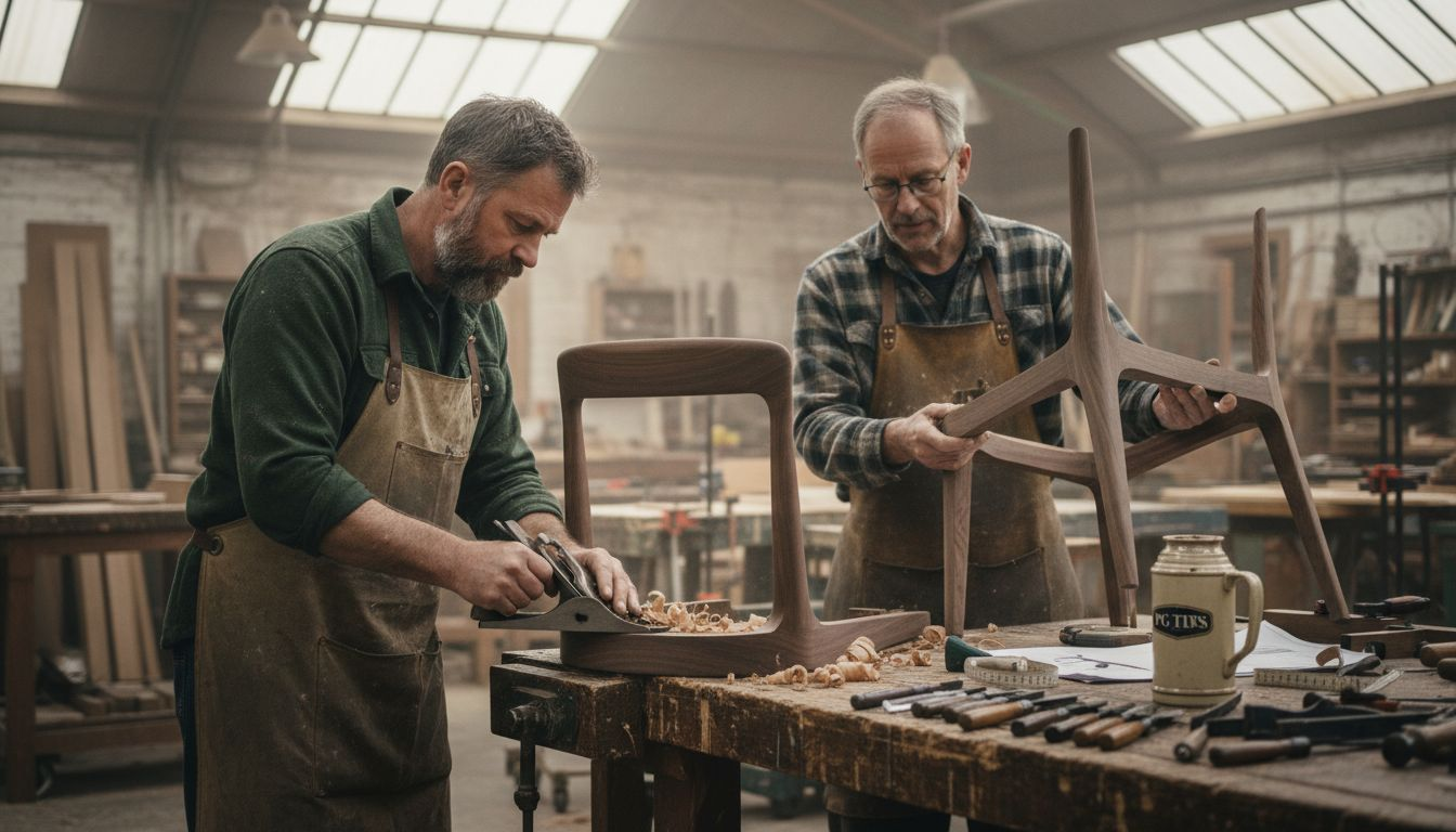 Craftsmen building solid wood dining chair