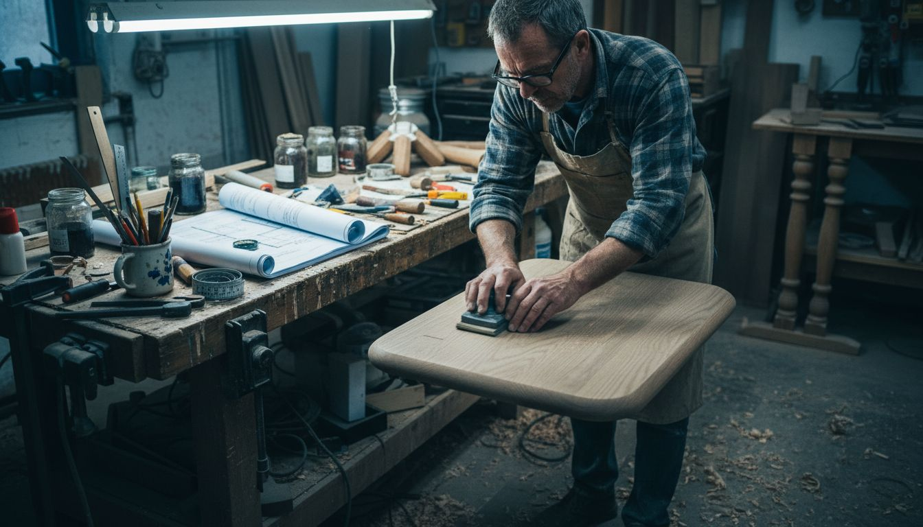 Artisan crafting bespoke oak furniture piece