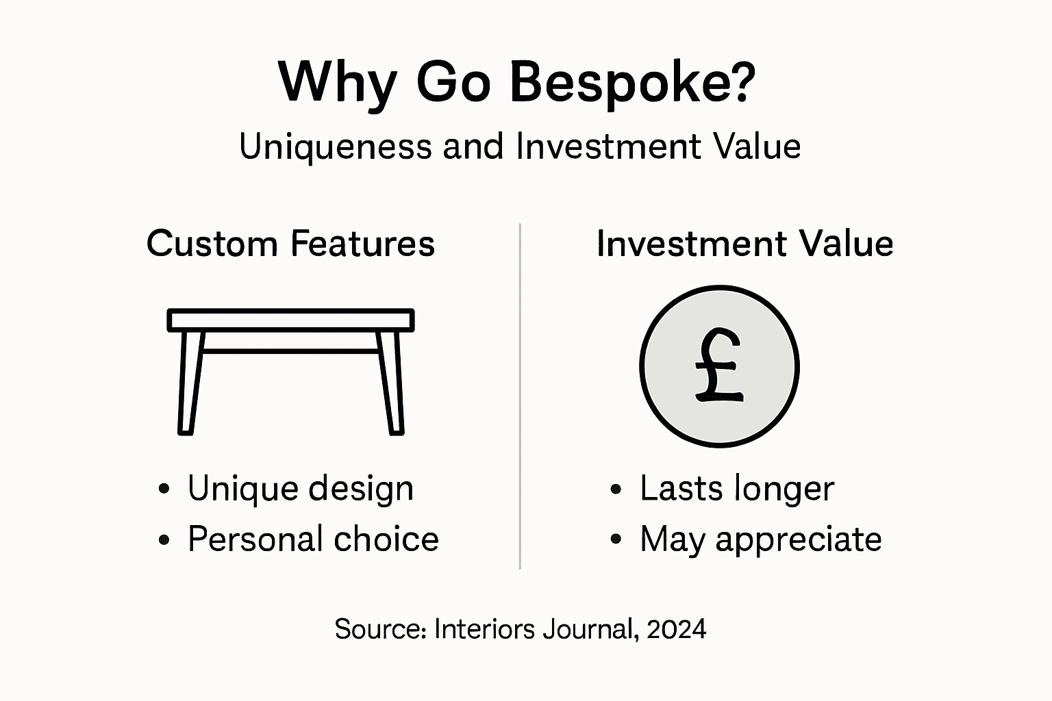 Infographic comparing bespoke dining table benefits