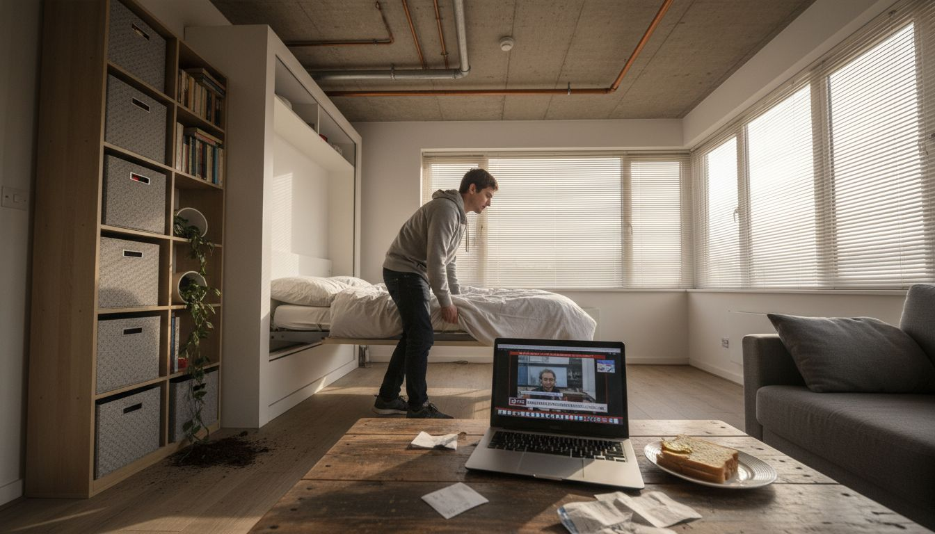 Murphy bed folded in small city apartment