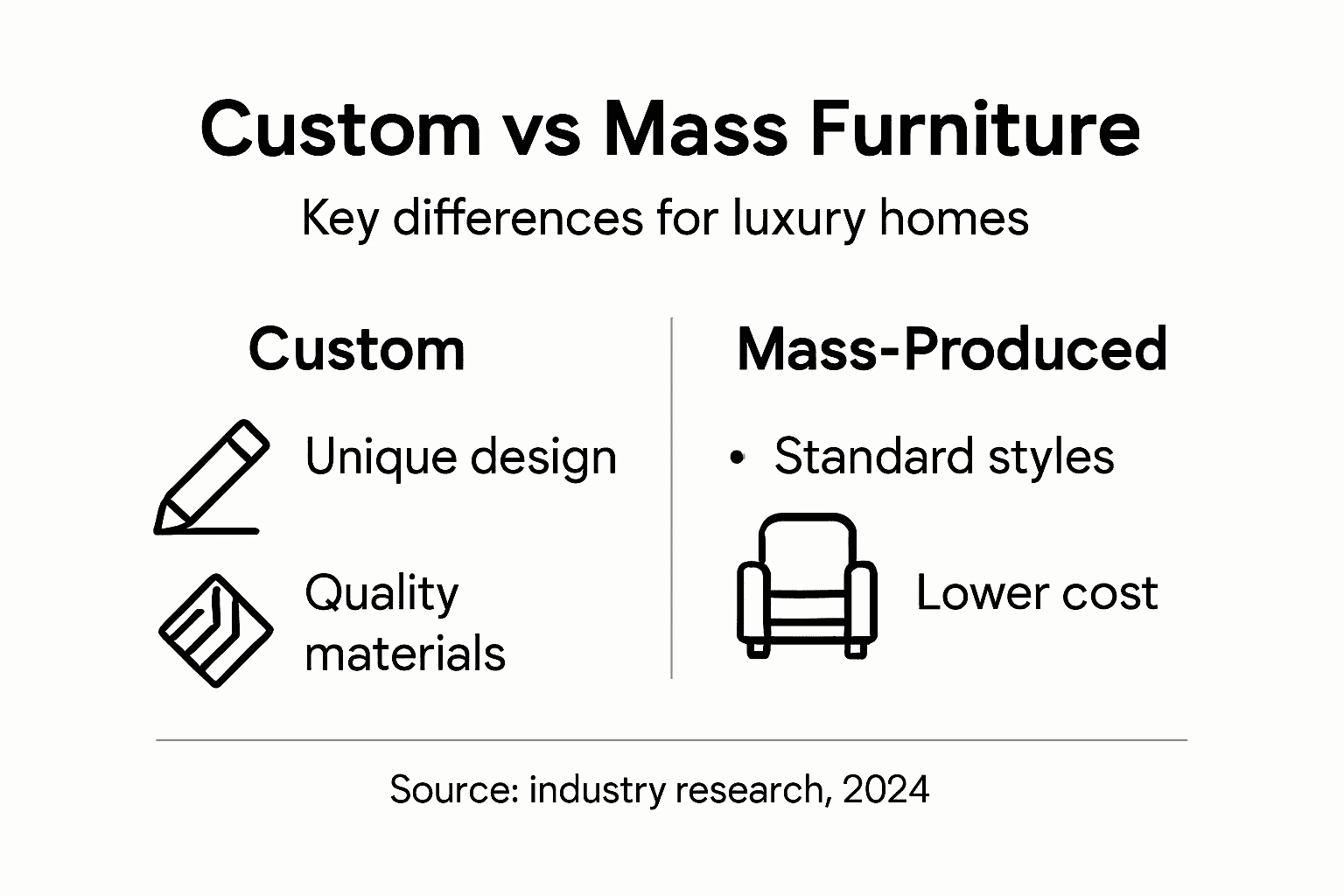 Infographic comparing custom and mass furniture